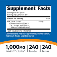 Thumbnail for Nutricost Milk Thistle 1,000mg Equivalent from 250mg of 4:1 Extract Per Serving, 240 Capsules for 240 Servings Per Bottle - Vegan, GMO Free and Gluten Free