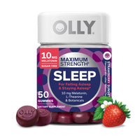 Thumbnail for OLLY Max Strength Sleep Gummy, 10mg Melatonin, L-Theanine, Chamomile, Lemon Balm, Sugar Free, Vegetarian Sleep Aid, Strawberry - 50 Count
