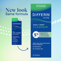 Thumbnail for Differin Acne Face Wash with 5% Benzoyl Peroxide, Daily Deep Cleanser by the makers of Differin Gel, Gentle Skin Care for Acne Prone Sensitive Skin, 4 oz (Packaging May Vary)