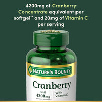 Thumbnail for Nature's Bounty Cranberry Pills for Women Urinary Tract Health, Cranberry Supplements with Concentrate & Vitamin C, 250 Softgels (Pack of 1)