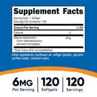 Thumbnail for Nutricost Astaxanthin 6mg, Non-GMO and Gluten Free, 120 Softgels (4 Month Supply)