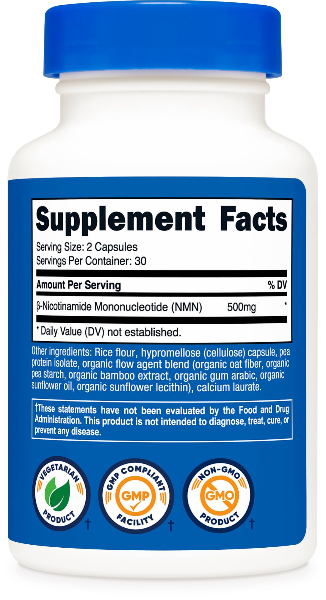 Nutricost NMN (Nicotinamide Mononucleotide) 500mg, 60 Capsules - Vegetarian Friendly, 30 Servings, Gluten Free, GMO Free
