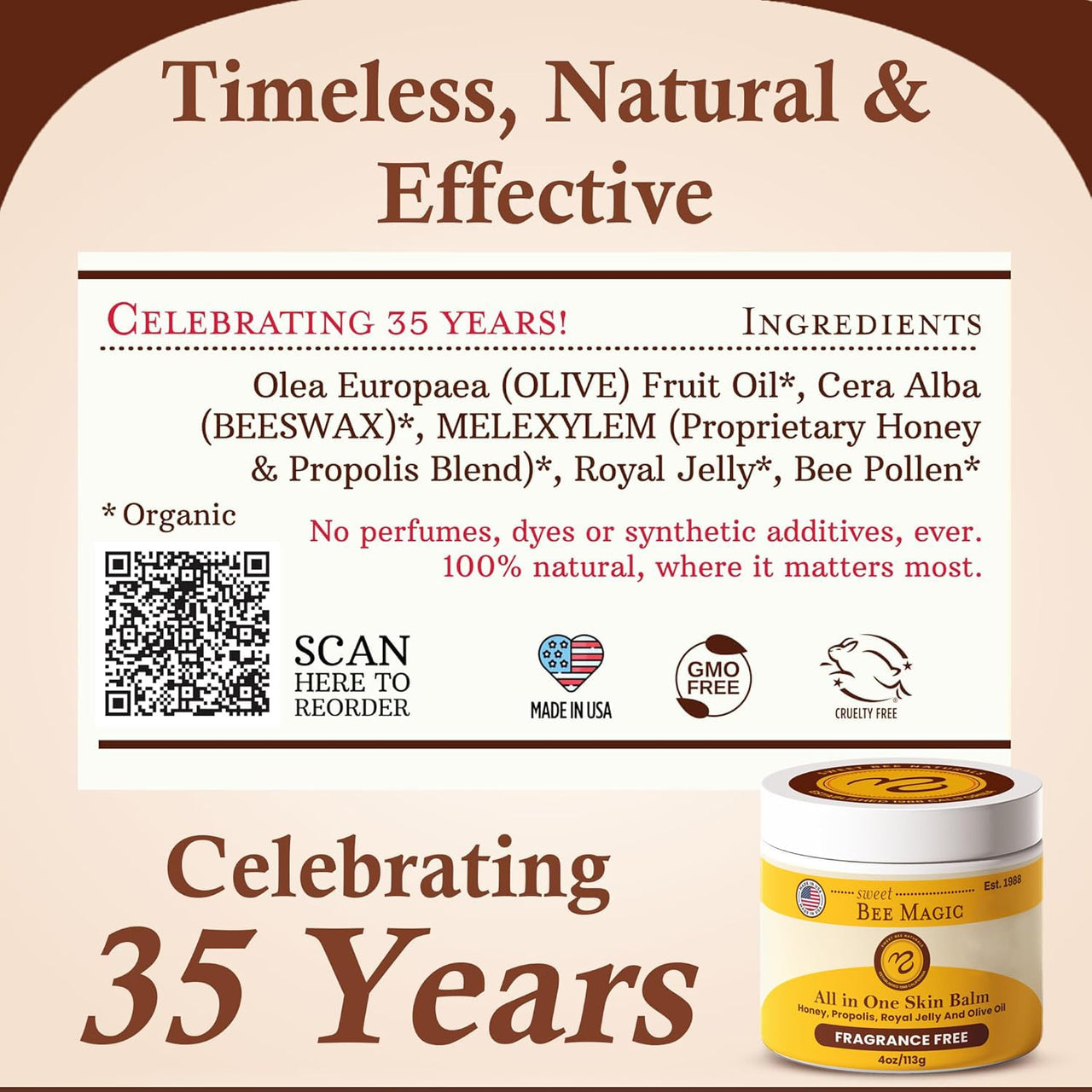 Sweet Bee Magic Organic Honey Bee Balm for Face, Skin & Body - All in One Honey Balm - Beeswax Body Moisturizer - All Natural Aid - 1 jar (4oz)