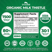Thumbnail for Zazzee USDA Organic Milk Thistle Extract 30:1, 80% Silymarin, 7500 mg Equivalent, 120 Vegan Capsules, Certified Kosher, High Potency Liver Support Supplement, Antioxidant Support, Non-GMO, Made in USA
