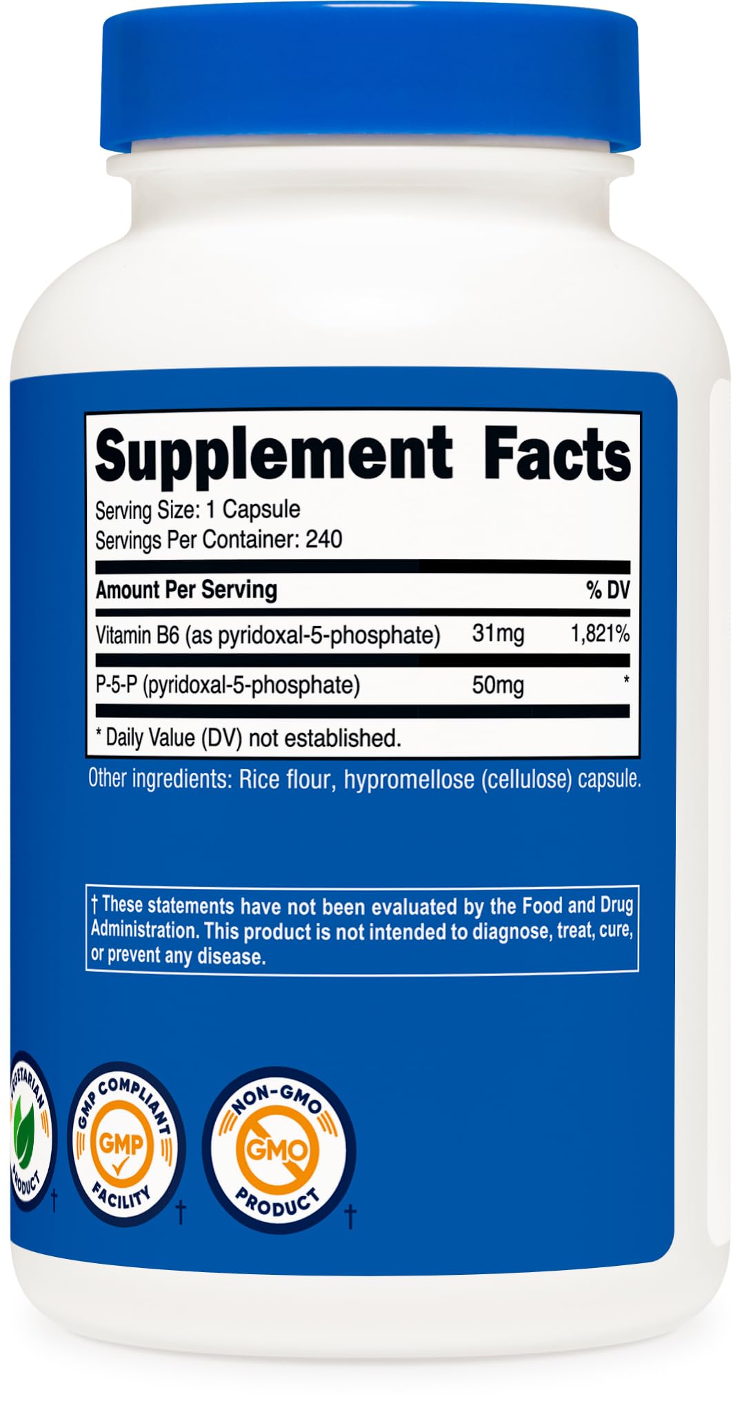 Nutricost P5P Vitamin B6 Supplement 50mg, 240 Capsules (Pyridoxal-5-Phosphate) - Vegetarian Friendly, Non-GMO, Gluten Free