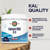 Thumbnail for KAL Calcium Vitamin D-3 ActivMix, Powder Calcium Supplement, Bioavailable Calcium Lactate and Gluconate, Bone Health Support, Unflavored, Non-GMO, Gluten Free, 60-Day Guarantee, 31 Servings, 10.9 oz