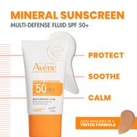 Thumbnail for Avene Mineral Sunscreen Multi-Defense Fluid Tinted SPF 50+, Clean Formula Sunscreen for Sensitive Skin, Sheer, Water Resistant, Non-Whitening, Antioxidant Protection, 1.7 Fl Oz
