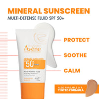 Thumbnail for Avène Mineral Sunscreen Multi-Defense Fluid SPF 50+, Clean Formula Sunscreen for Sensitive Skin, Sheer, Water Resistant, Non-Whitening, Antioxidant Protection, 1.3 Fl Oz