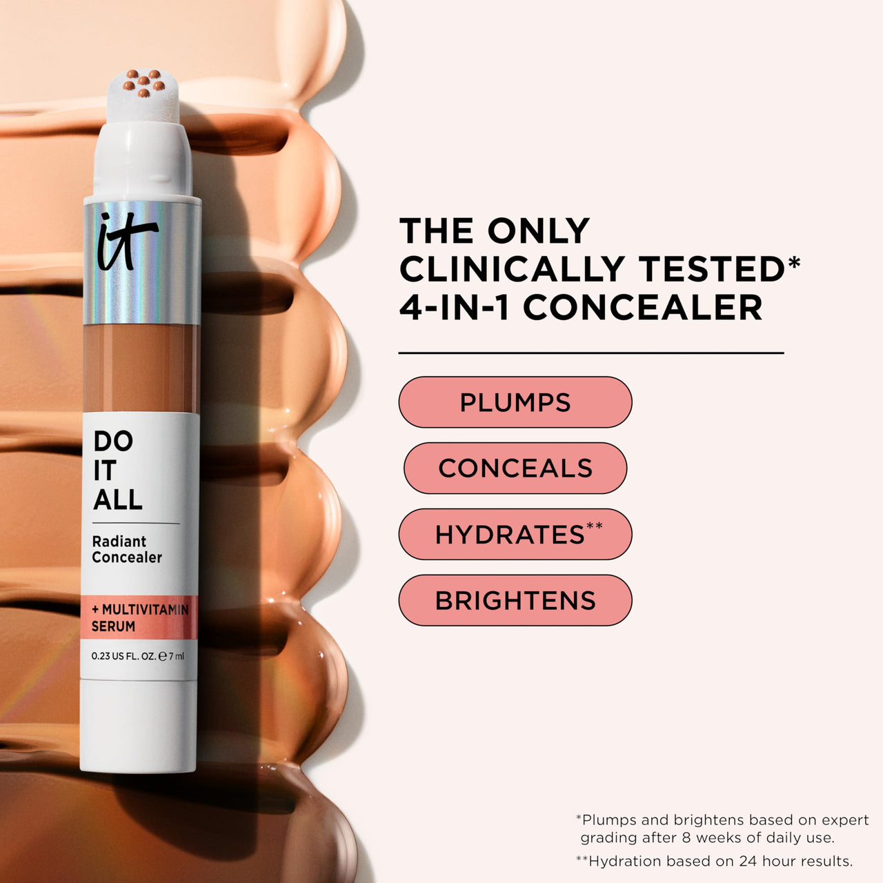 IT Cosmetics Do It All Radiant Concealer ­­– Makeup Concealer – Hydrate & Brighten – Creaseless Medium Coverage & Radiant Finish ­­– Niacinamide & Hyaluronic Acid - Tan Rich Cool, 0.2 Fl Oz