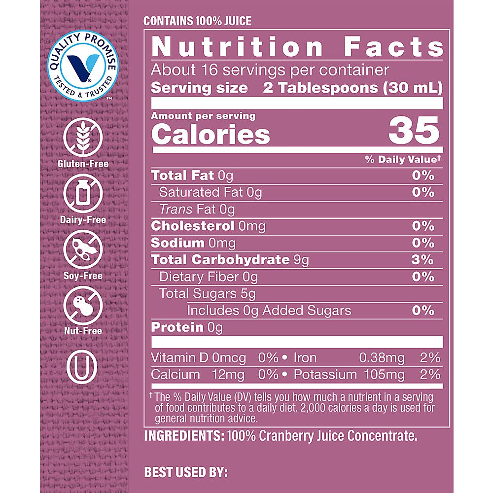 The Vitamin Shoppe Cranberry Concentrate, 100% Juice Concentrate, Natural Superfood, Easy to Mix & Ideal for Smoothies (16 Fluid Ounces Liquid)