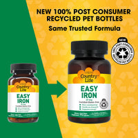 Thumbnail for Country Life Easy Iron 25 mg | Gentle, Non-Constipating Iron Supplement | Supports Energy & Red Blood Cell Production | Certified Gluten-Free & Vegan | 90 Vegan Capsules