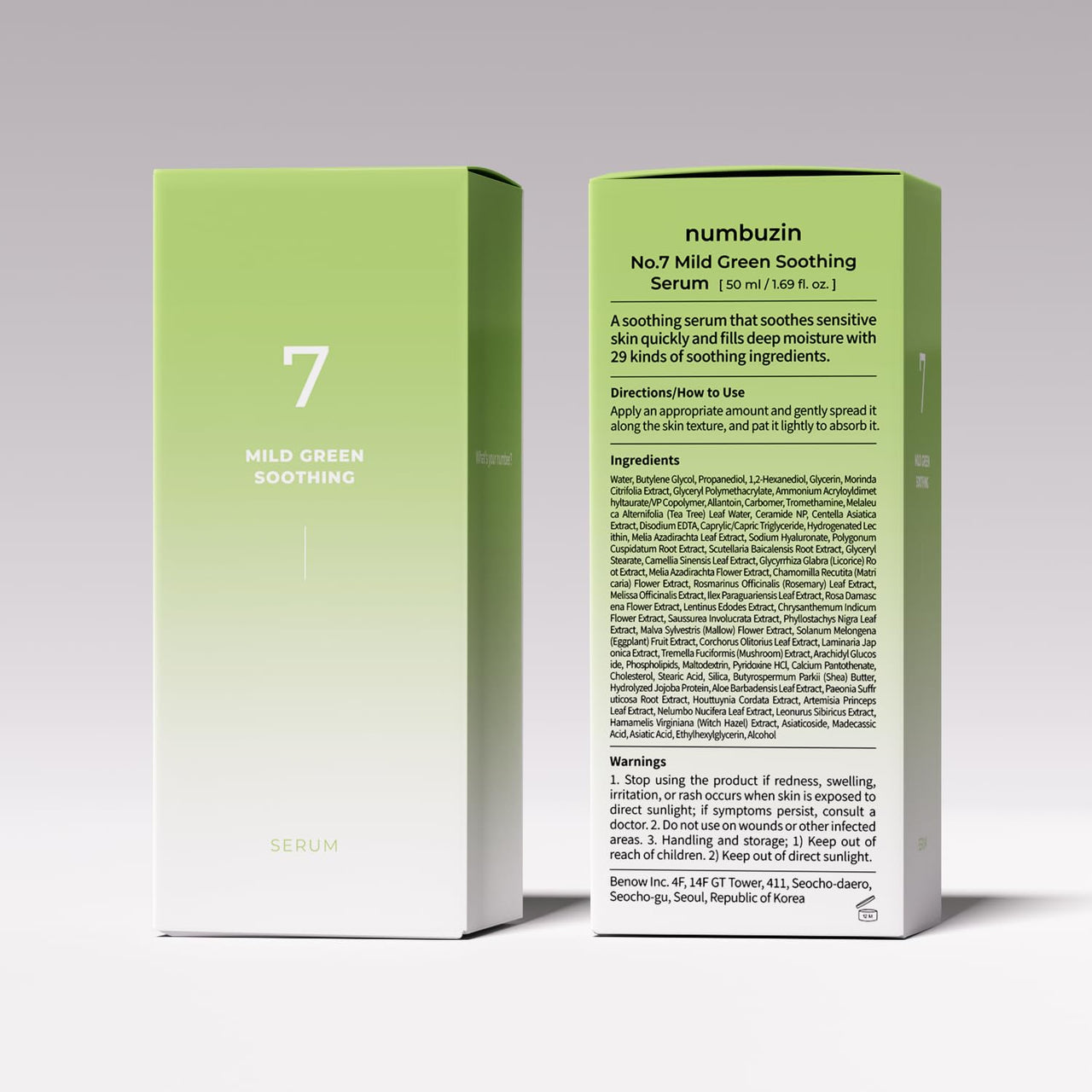 numbuzin No.7 Serum | Mild Green Soothing Serum | Soothing Green Gel for Acne-Prone Skin, Sensitive Redness | Centella Asiatica, Green Tea, Noni | Korean Skincare for Soothing | 1.69 fl. oz.