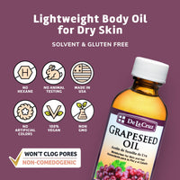 Thumbnail for De La Cruz Grapeseed Oil - Natural Expeller Pressed Grapeseed Oil for Skin and Hair - Lightweight Body Oil for Dry Skin 2 FL. OZ. (59 mL)