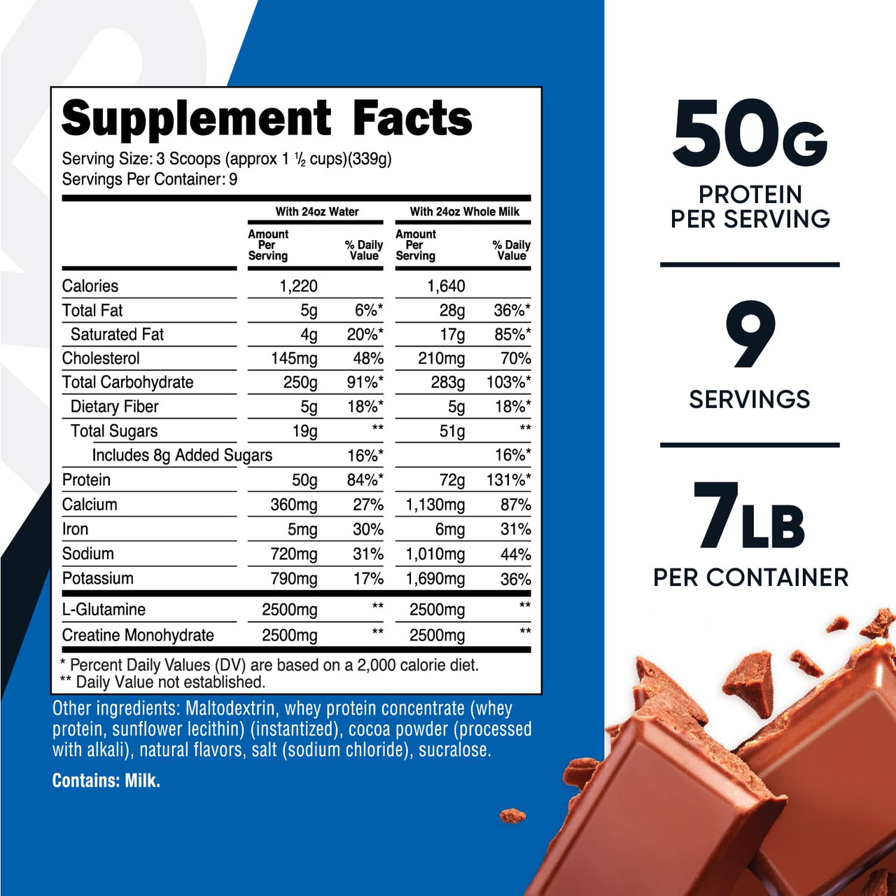 Nutricost Mass Gainer Double Chocolate Flavor, 7 LBS, 50 Grams of Protein Per Serving - Non-GMO & Gluten Free
