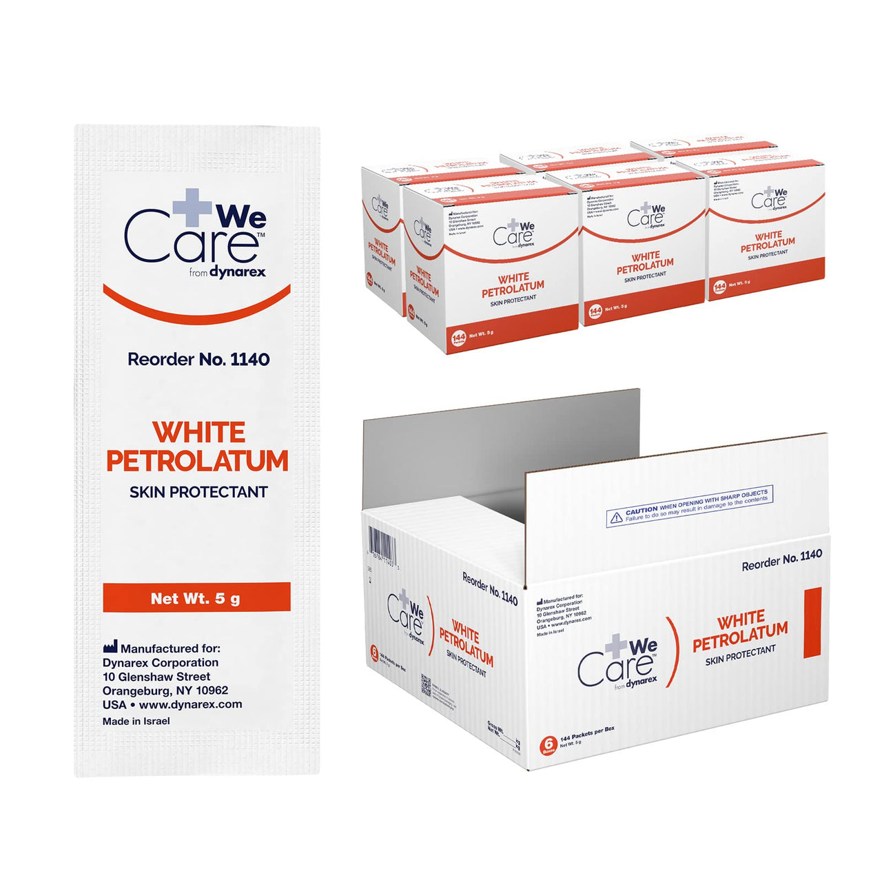 Dynarex White Petrolatum, Petroleum Jelly for Dry or Cracked Skin, Soothing White Petroleum Jelly for Minor Skin Irritations, 5g Foil Packets, 1 Case of 864 Packets (6 Boxes of 144)