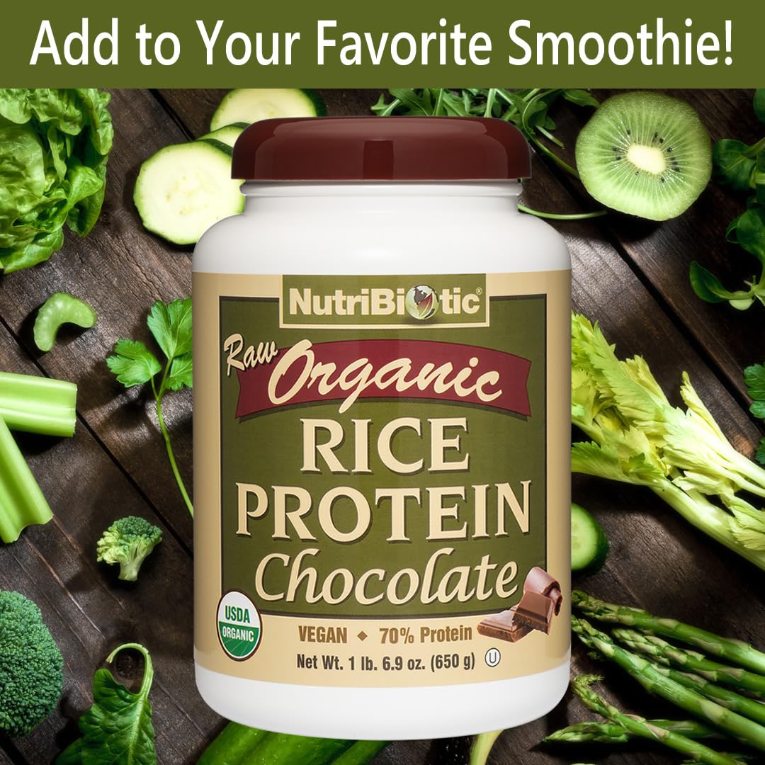NutriBiotic Certified Organic Rice Protein Chocolate, 22.9 Oz | Low Carbohydrate Vegan Protein Powder | Raw, Certified Kosher & Keto Friendly | Made Without Chemicals, GMOs & Gluten | Easy to Digest