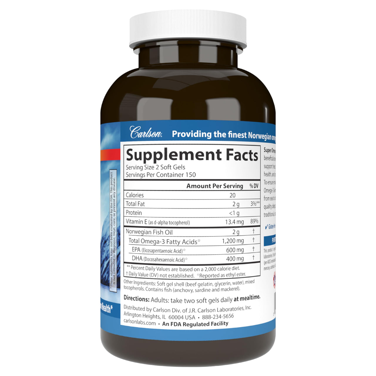 Carlson - Super Omega-3 Gems, 1200 mg Omega-3 Fatty Acids with EPA and DHA, Wild-Caught Norwegian Fish Oil Supplement, Sustainably Sourced Capsules 300 Softgels
