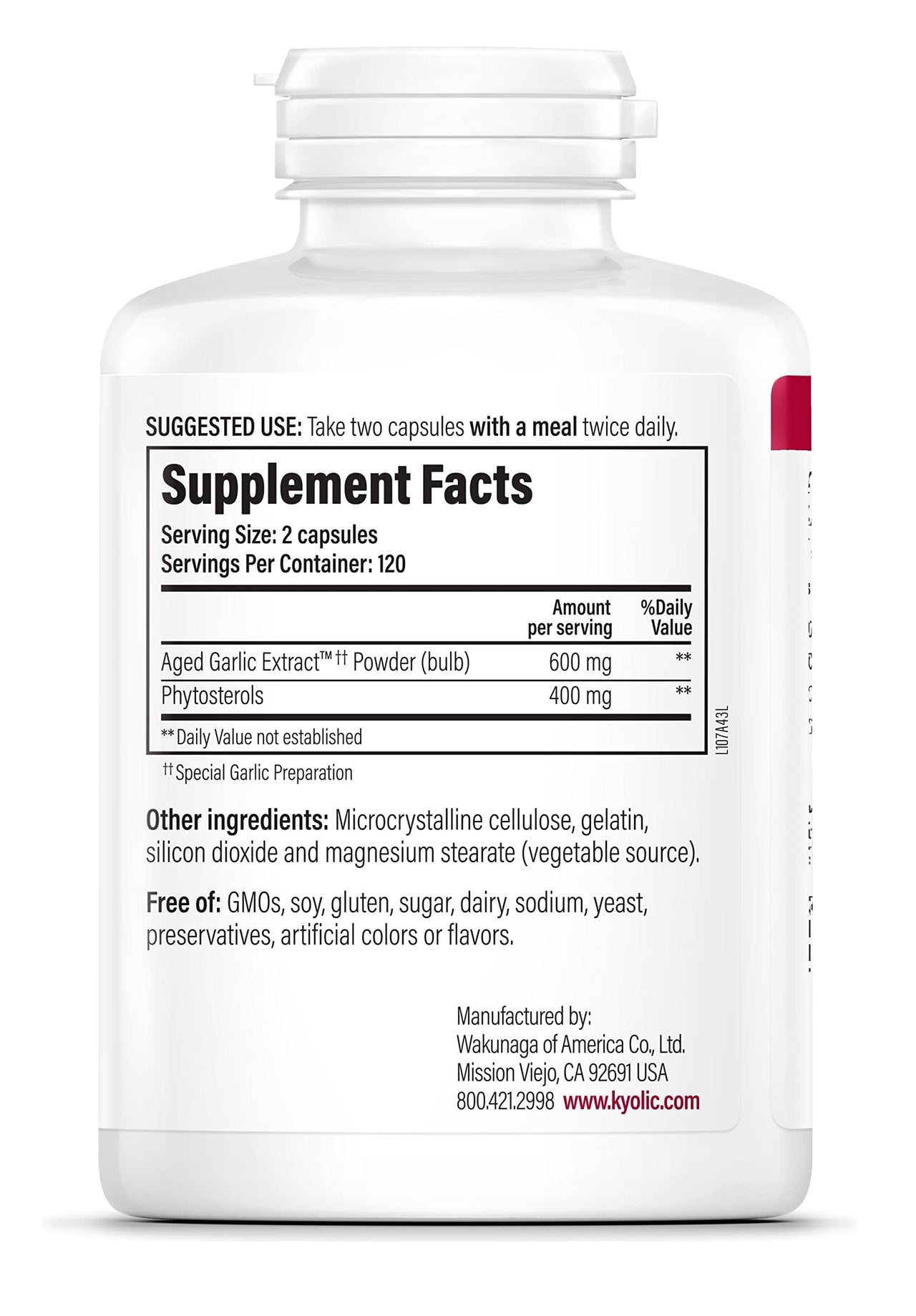 Kyolic Aged Garlic Extract Formula 107, Phytosterols for Cholesterol Support*, 240 Capsules