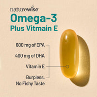 Thumbnail for NatureWise Extra-Strength Omega 3 Fish Oil Supplement - 1000mg per Serving - 600 EPA & 400 DHA and Vitamin E - Support for Heart & Brain Health - Lemon Flavor, GMO-Free - 60 Softgels[1-Month Supply]
