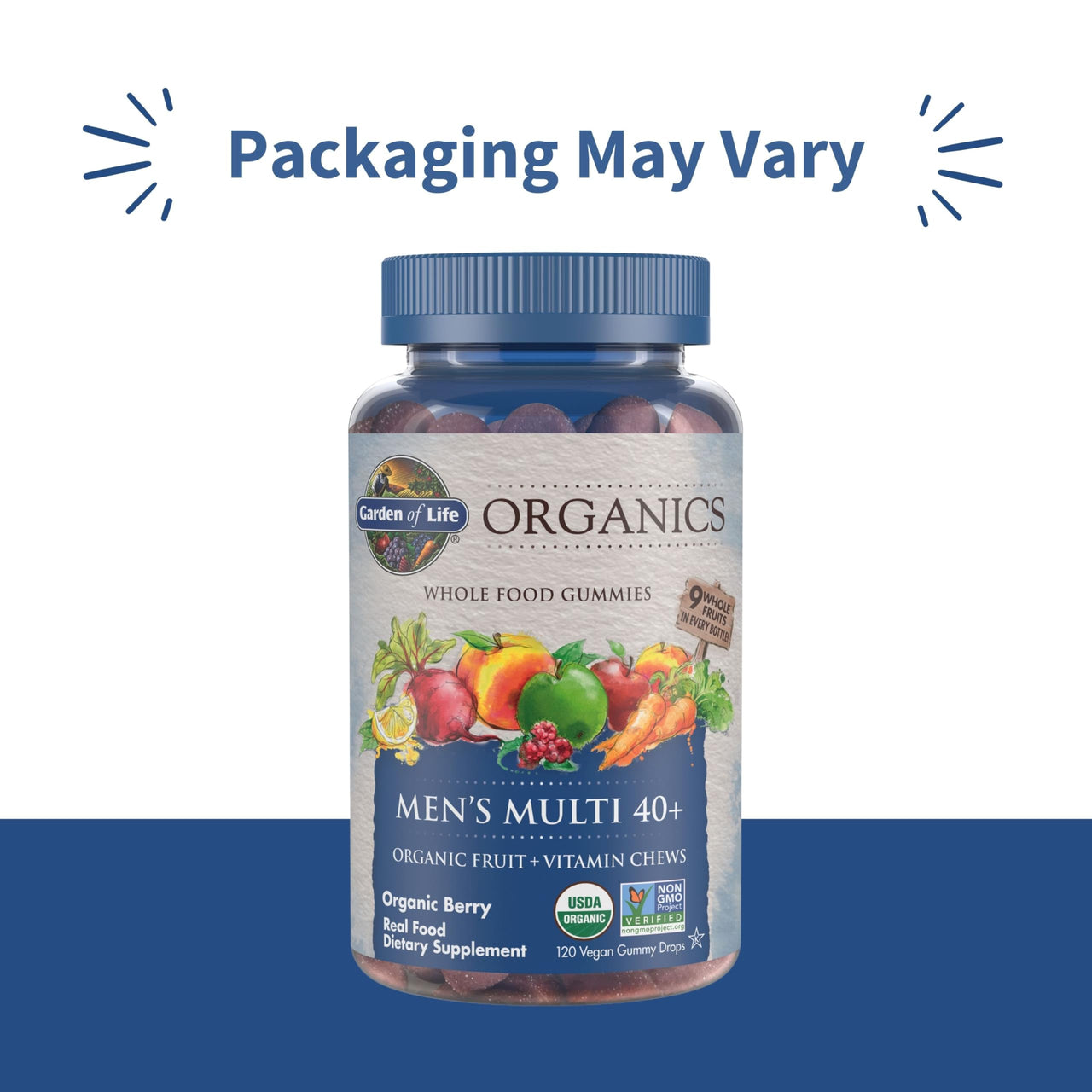 Garden of Life Organics Men 40+ Gummy Vitamins - Berry - Certified Organic, Non-GMO, Vegan, Kosher Complete Multi - Methyl B12, C & D3 - Gluten, Soy & Dairy Free, 120 Real Fruit Gummies
