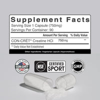 Thumbnail for CON-CRET Creatine HCl Capsules | Muscle, Cognitive, Cellular Energy Support | No Bloating or Cramps | USA Made & NSF Certified | Creatine Pills (90 ct)