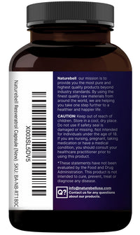 Thumbnail for NatureBell Resveratrol - 180 Vegetarian Capsules - 1,000mg Polygonum Cuspidatum Extract - Antioxidant Support - Heart, Brain & Immune Wellness*