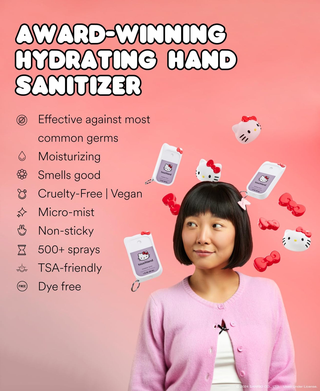 Touchland X Hello Kitty® Hand Sanitizer + Mist Case For Touchland Mist 1Fl Oz., Scented & Stylish Hydrating Sanitizer Spray Bundle, Travel Size, Dye Free