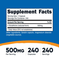 Thumbnail for Nutricost Glutathione Capsules 500mg, 240 Capsules - Gluten Free, GMO Free