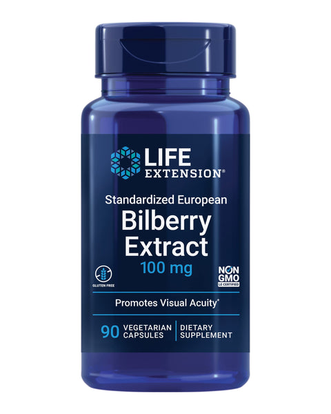 Life Extension Standardized European Bilberry Extract, 100 mg, MirtoSelect® Vaccinium myrtillus, Eye Health, Circulation, Lubrication, Gluten-Free, Non-GMO, Vegetarian, 90 Capsules