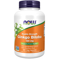 Thumbnail for NOW Supplements, Ginkgo Biloba 120 mg, Double Strength, Non-GMO Project Verified, 200 Veg Capsules