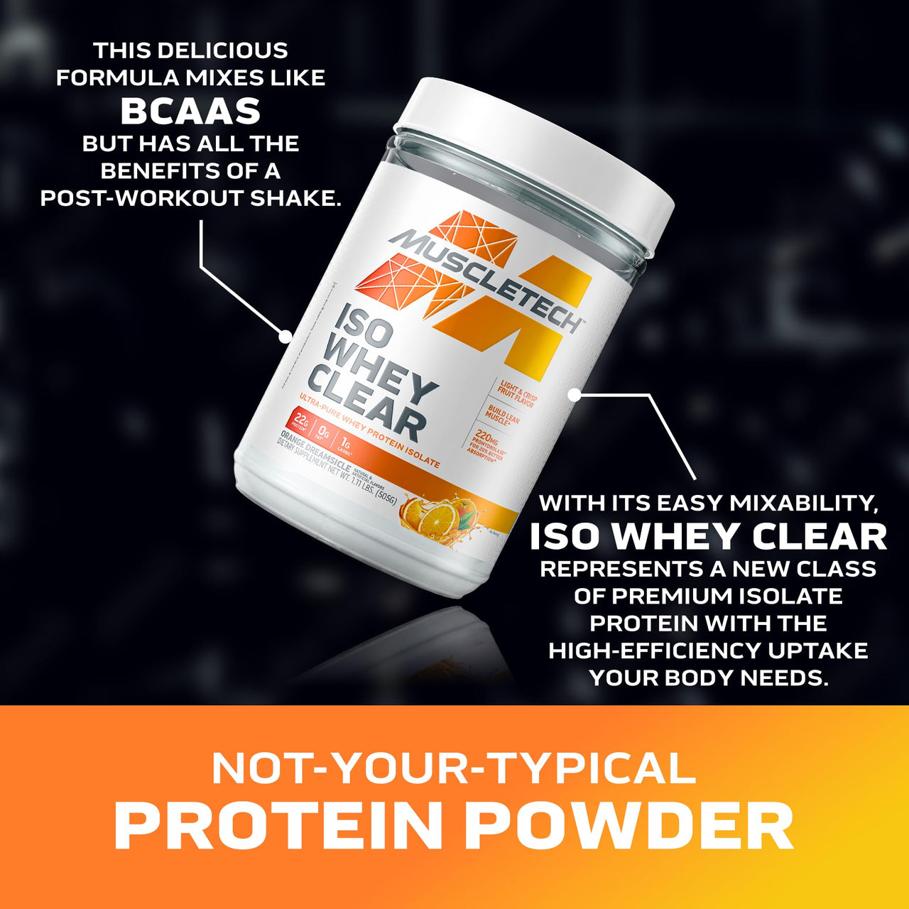 MuscleTech Whey Protein Powder Clear Whey Protein Isolate Whey Isolate Protein Powder for Women & Men Clear Protein Drink 22g of Protein, 90 Calories Orange Dreamsicle, 1.1lb (19 Servings)
