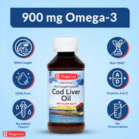 Thumbnail for De La Cruz Cod Liver Oil Liquid Pure Wild Caught Icelandic Fish Oil Rich in Vitamin D & Omega 3 Fish Oil, Omega 3 Supplements 4 FL OZ (118 mL)