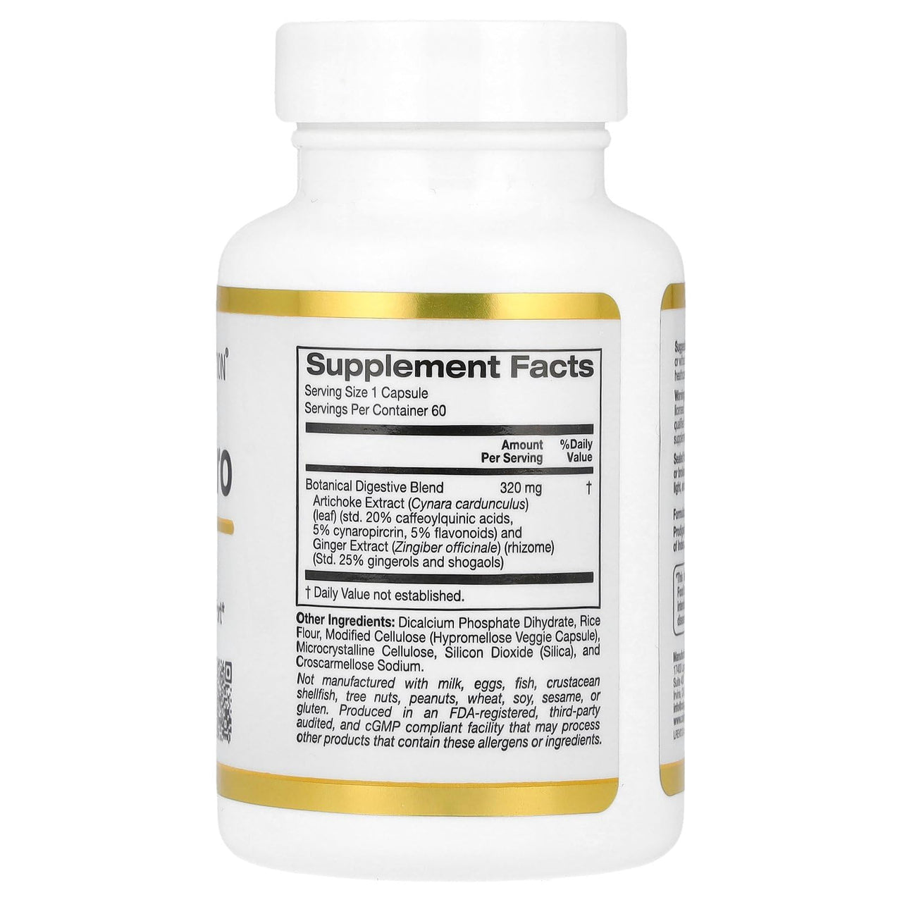 California Gold Nutrition Digestion Pro with ProDigest®, Botanical Digestive Blend of Artichoke and Ginger Extracts, 320 mg, 60 Veggie Capsules