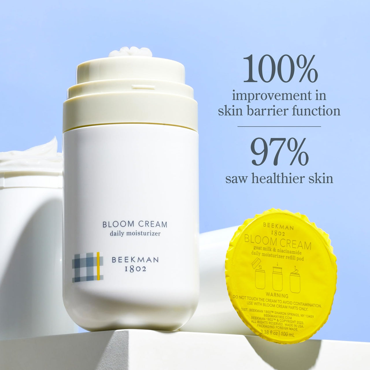 Beekman 1802 Bloom Cream Goat Milk Face Moisturizer Jumbo Refill Pod, 3.38 fl. oz. - Lightweight, Gentle, Deeply Hydrating & Nourishes Skin Barrier - All Skin Types - Cruelty Free