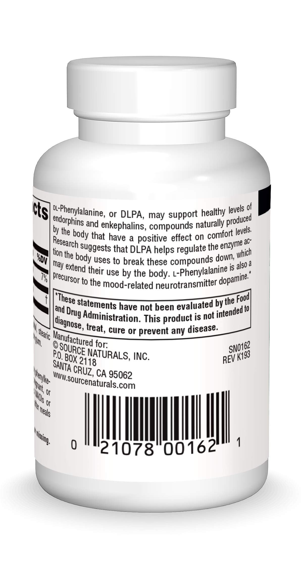 Source Naturals DLPA DL-Phenylalanine 375 mg Supplement That Supports an Alert State - 60 Tablets