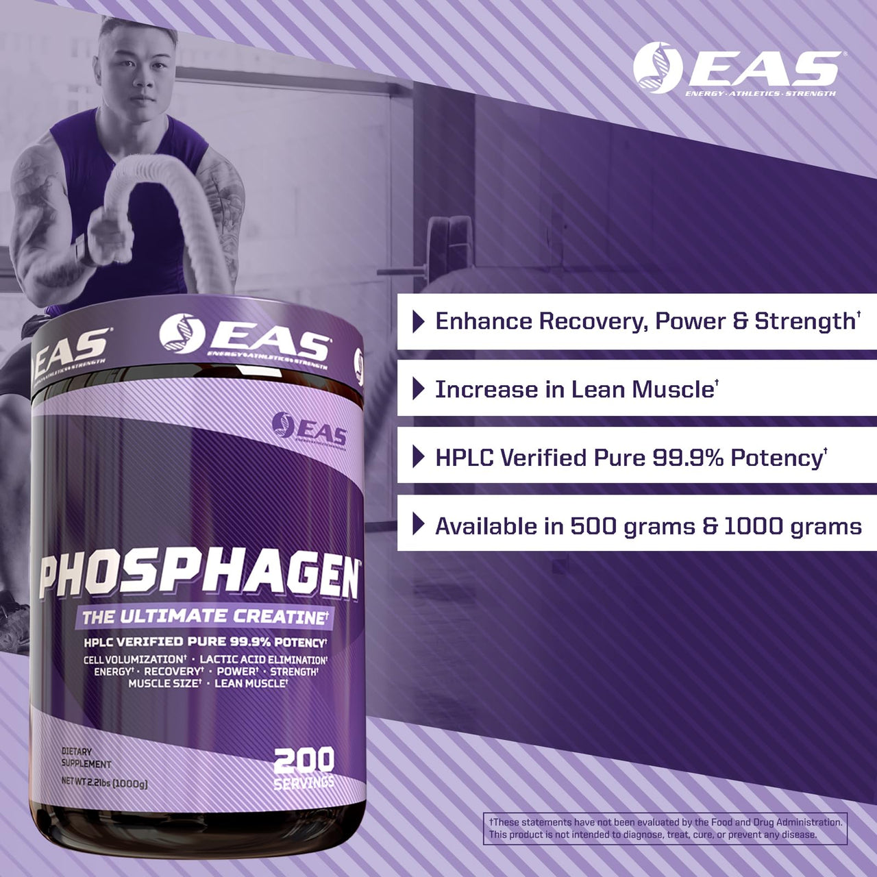 EAS Phosphagen Ultimate Creatine Powder | Power, Strength, Muscle Size, & Cell Volumization | Pure 99.9% Potency | 100 Servings (Unflavored)