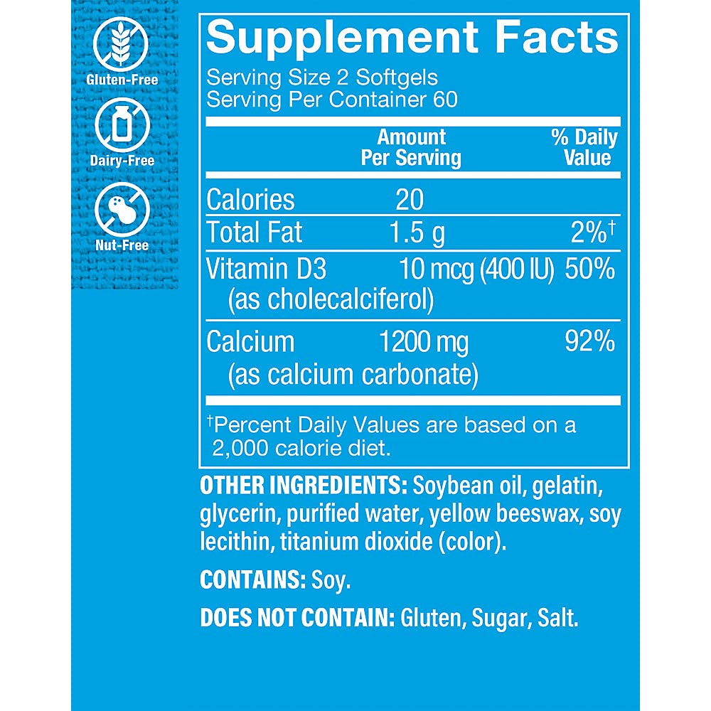 The Vitamin Shoppe Calcium 1200MG - Bone Strength, Teeth Health & Muscle Function Support, Daily Mineral (120 Softgels)