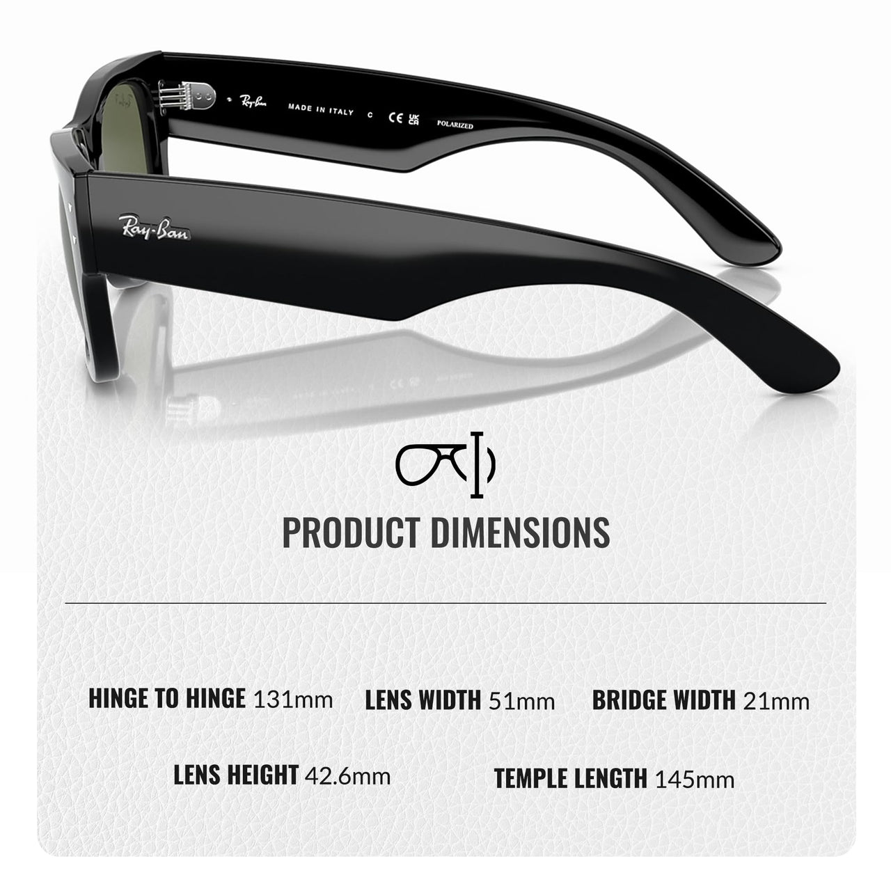 Ray-Ban RB0840S MEGA WAYFARER Polarized Square Shape Sunglasses With Eyewear Kit Bundle - High Bridge Fit - Formal and Casual Wear Square Sunglasses