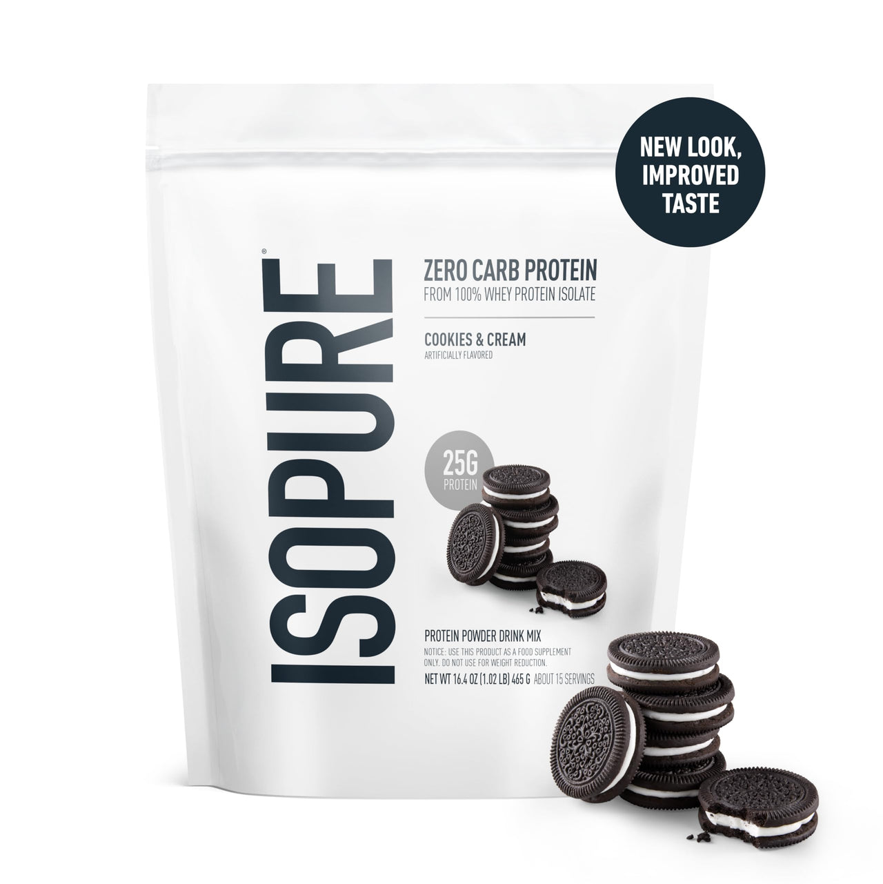 Isopure Zero Carb 100% Pure Whey Isolate Protein Powder, Gluten Free, With Vitamins, Cookies & Cream, 25g Protein Per Serving, 1 Lb, 15 Servings (Packaging May Vary)