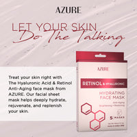 Thumbnail for Azure Cosmetics Retinol & Hyaluronic Acid Anti Aging Facial Sheet - Rejuvenating & Hydrating Face Mask - Helps Reduce Fine Lines & Wrinkles, Smooths & Repairs - Made in Korea - Pack of 5