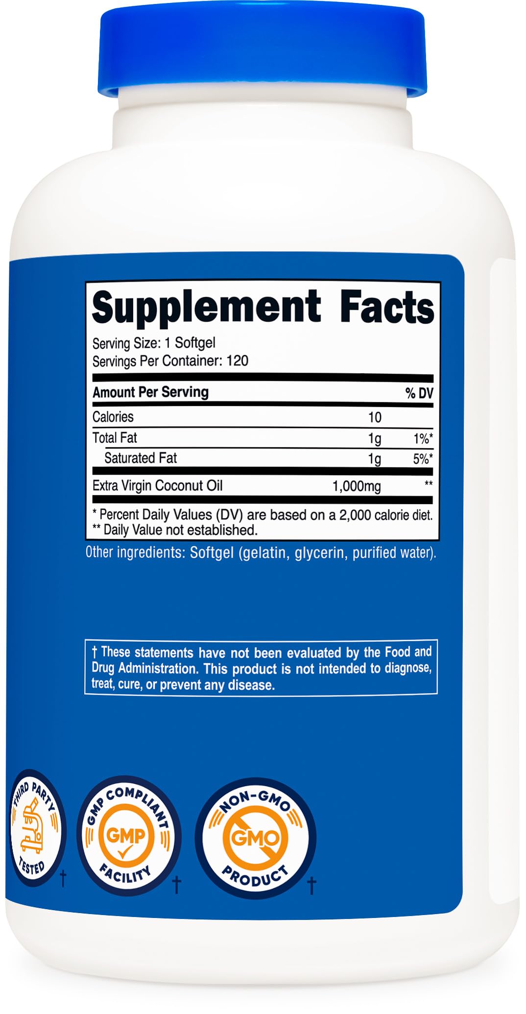 Nutricost Coconut Oil Softgels (1000mg) 120 Softgels - Extra Virgin Coconut Oil - Gluten Free and Non-GMO