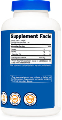 Thumbnail for Nutricost Coconut Oil Softgels (1000mg) 120 Softgels - Extra Virgin Coconut Oil - Gluten Free and Non-GMO