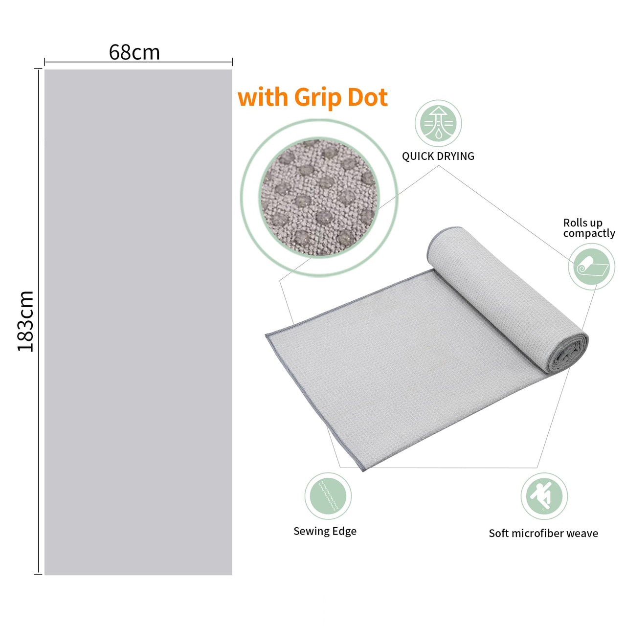 CYCLXY 2 Pack Hot Yoga Towel with Grip Dot?Stickyfiber Yoga Mat Towels Non Slip for Hot Yoga,Absorbent Microfiber Sweat Anti-Slip Cover,Bikram,Pilates,Exercise,Fitness