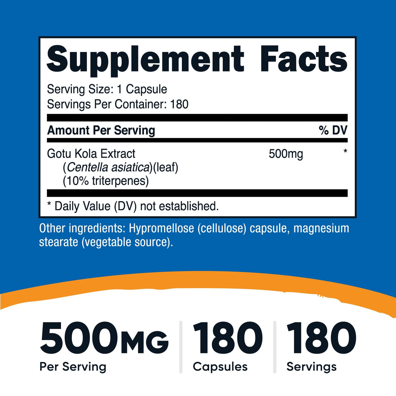 Nutricost Gotu Kola 500 MG, 180 Capsules - Vegetarian Capsules, Gluten Free, Non-GMO