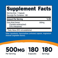 Thumbnail for Nutricost Gotu Kola 500 MG, 180 Capsules - Vegetarian Capsules, Gluten Free, Non-GMO