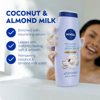 Thumbnail for NIVEA Pampering Coconut and Almond Milk Body Wash with Nourishing Serum, Moisturizing Body Wash for Women, Enriched with Provitamin B5 and Vitamin E, 20 Fl Oz Bottle