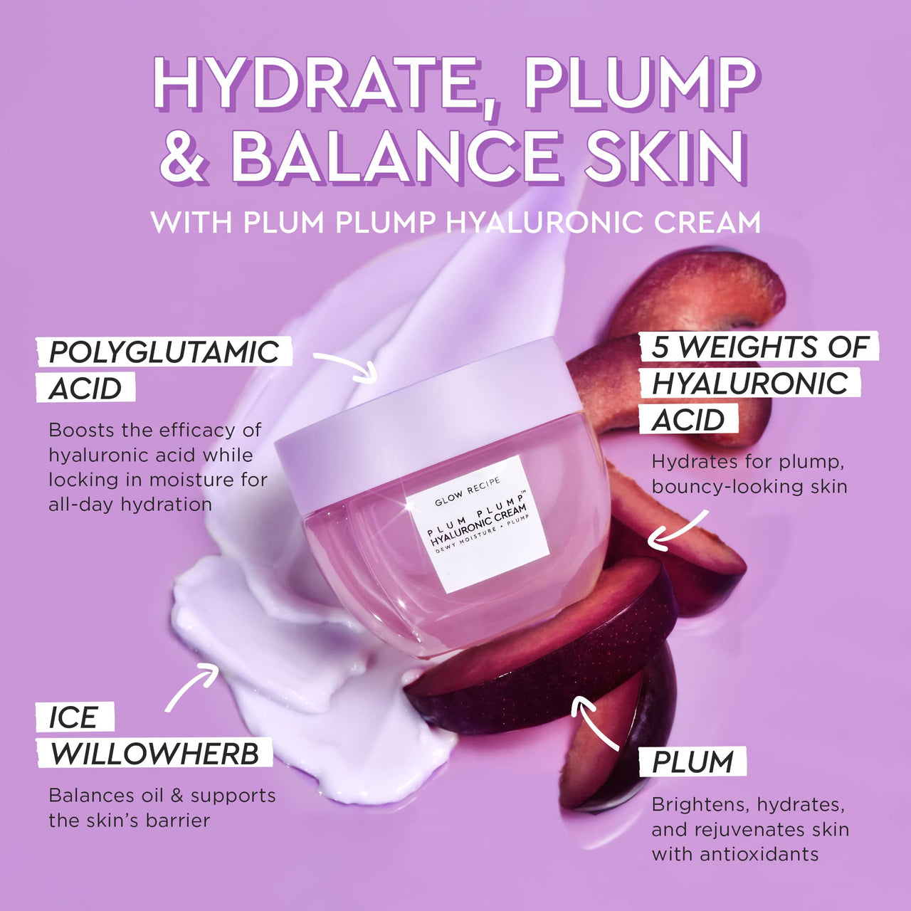 Glow Recipe Plum Hydration Heroes Holiday Kit - Plum Plump Hyaluronic Acid Cream (50ml) & Ultra Moisturizing Gloss Balm (15ml) - Hydrate, Plump, and Balance Dry Skin & Parched Lips - Vegan Set (2-Pc)