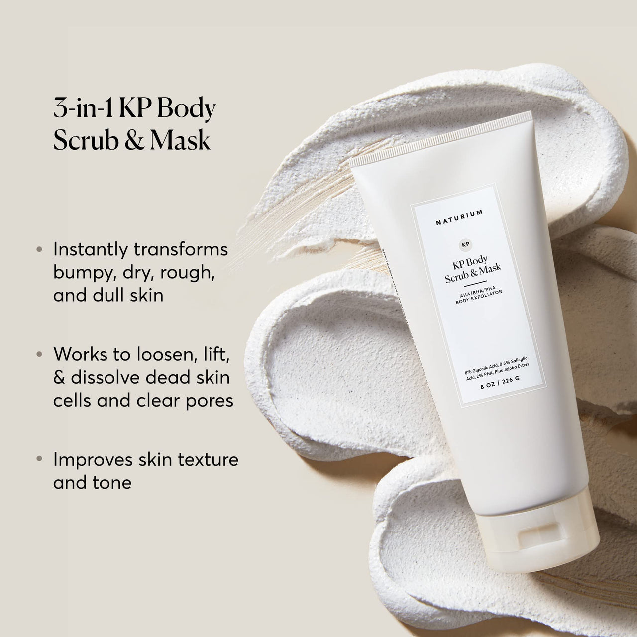 Naturium KP Body Scrub & Mask for Keratosis Pilaris, Bump Eraser Shower Scrub & Exfoliator for Skin, 8 oz