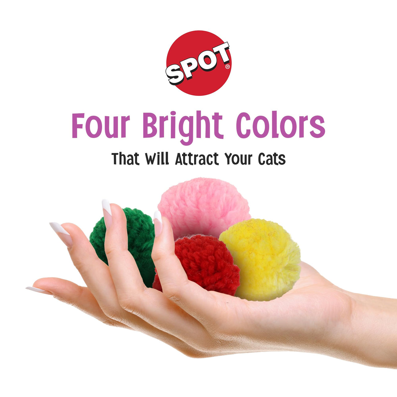 SPOT Wool Pom Poms Cat Toy - Interactive Wool Balls Cat Toy with Catnip for Cats and Kittens to Bite, Swat and Chase - 1.5 inch, 4 pcs