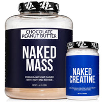 Thumbnail for NAKED Chocolate Peanut Butter Mass Protein 8LB (1,280 Calories, 50g Protein) Pure Creatine 500g (100 Servings) – Bulk; Non-GMO; Gluten Free; Soy Free